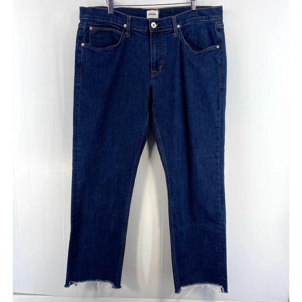 Hudson Byron 5 Pocket Zip Fly Straight Leg Dark Blue Wash‎ Jeans Raw Hem Mens 38